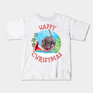 Christmas French Horn Hornist Brass Musician Xmas 2022 Kids T-Shirt